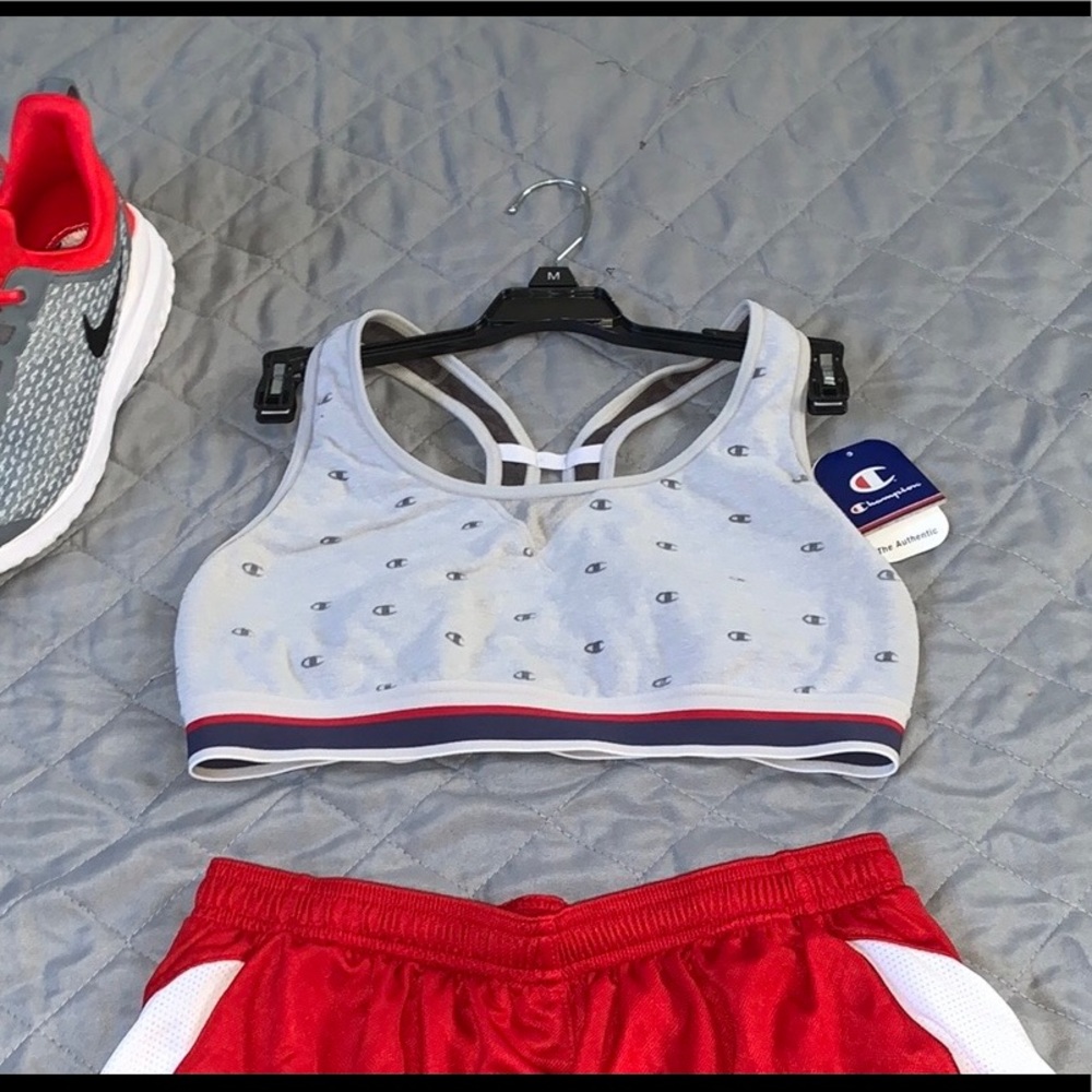 Grey,Red and blue Sports bra. Mini C logo